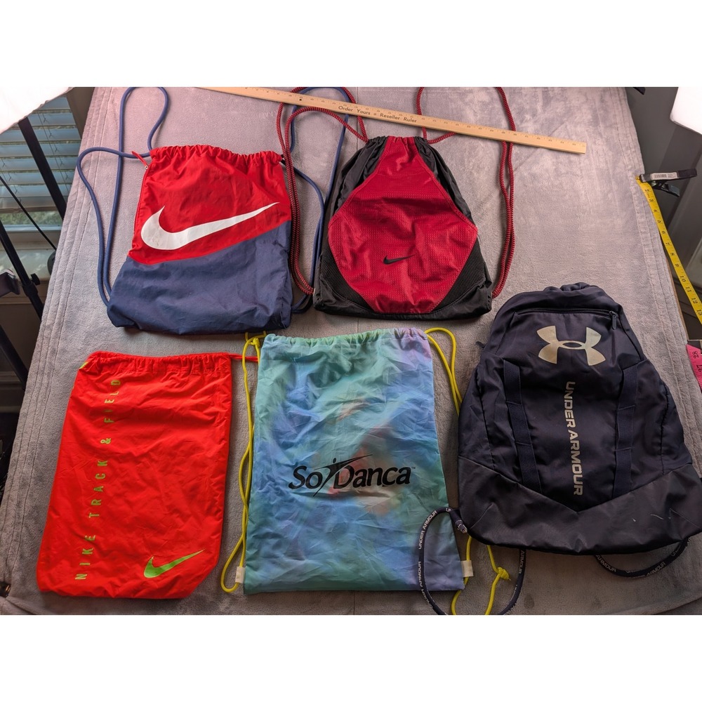 Lot of 5 Drawstring Cinch Bags Nike Under Armour So Danca Sport Sack Multi-Color